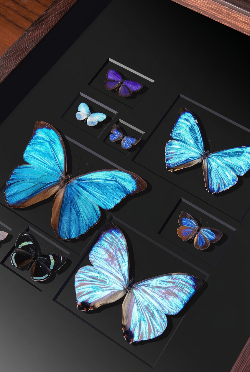 Framed Butterfly Specimen Collection | Iridescent Blue & Purple Wings, 33 × 44.5 cm
