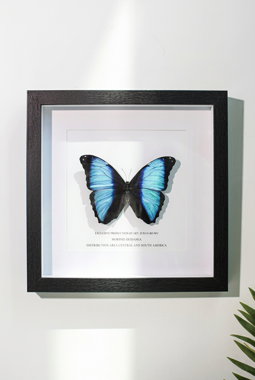 Framed Morpho deidamia Butterfly Specimen | Iridescent Blue Wings