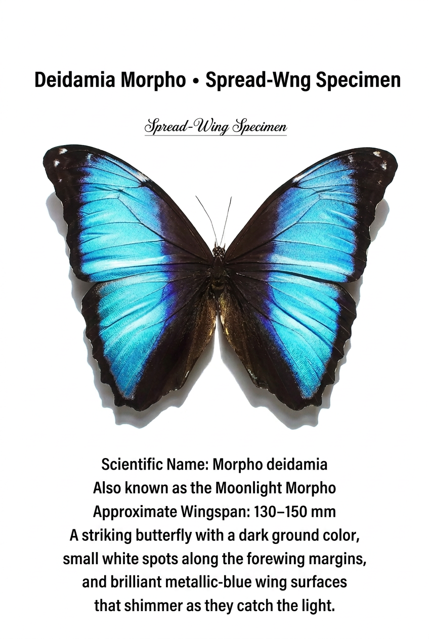 Framed Morpho deidamia Butterfly Specimen | Iridescent Blue Wings