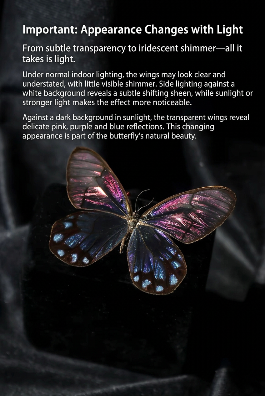 Framed Glasswing Butterfly Specimen | Pseudohaetera hypaesia, Transparent Wings