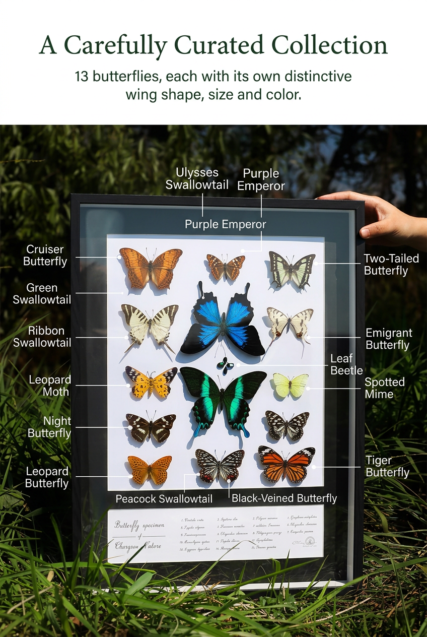 Framed Butterfly & Insect Specimen Collection | Colorful Wings, Black Frame