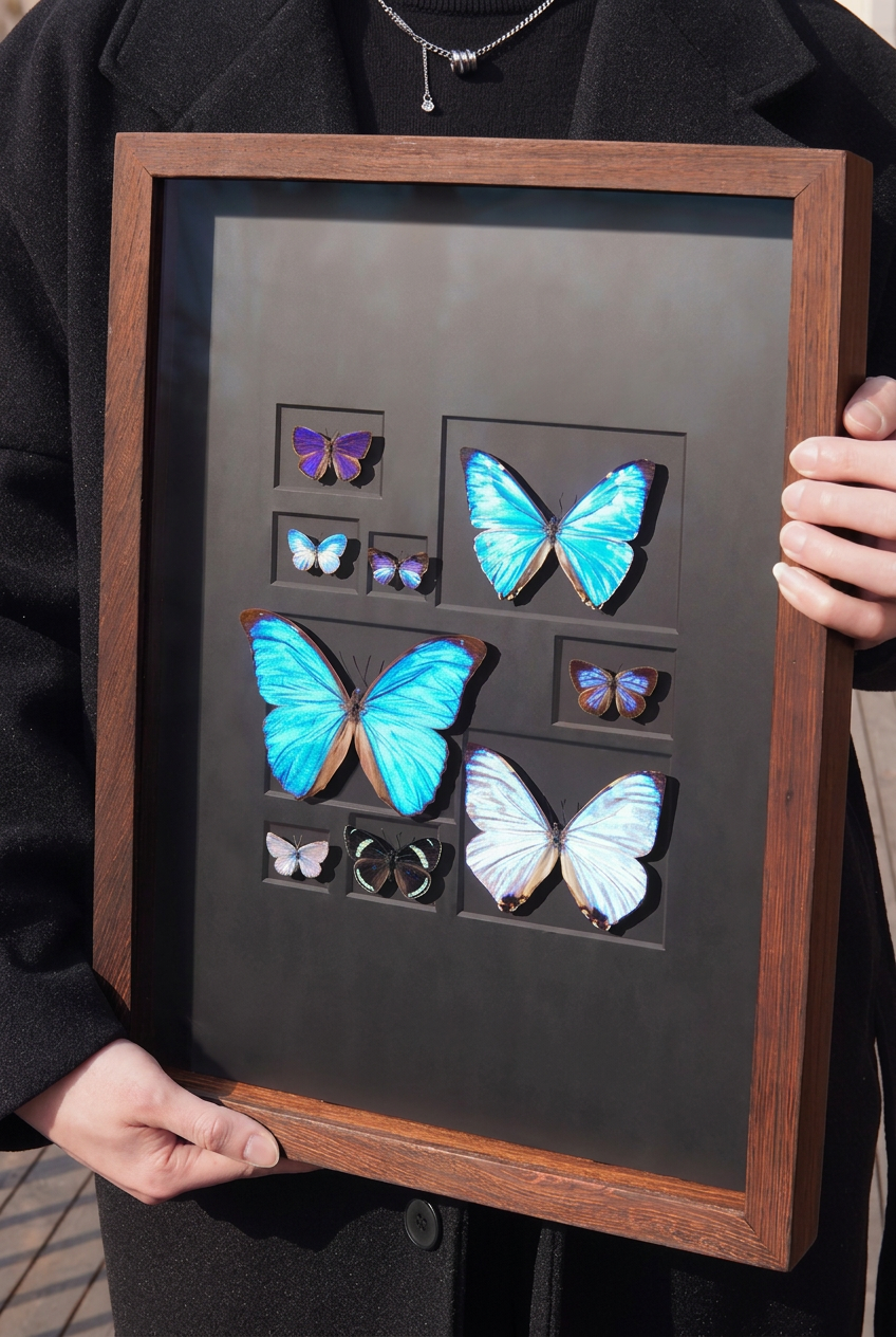 Framed Butterfly Specimen Collection | Iridescent Blue & Purple Wings, 33 × 44.5 cm