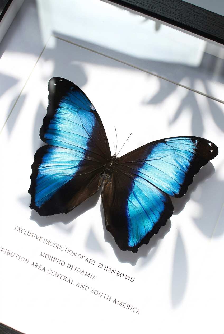 Framed Morpho deidamia Butterfly Specimen | Iridescent Blue Wings