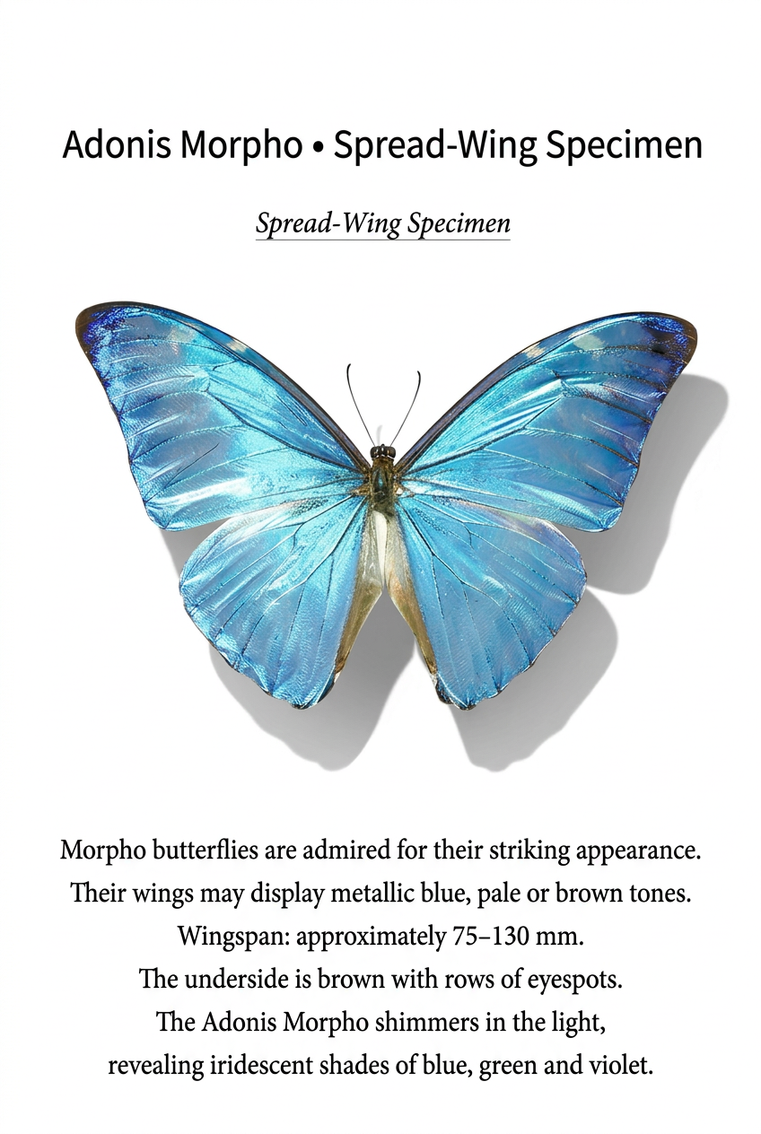 Framed Adonis Morpho Butterfly Specimen | Iridescent Blue Wings, Black Frame