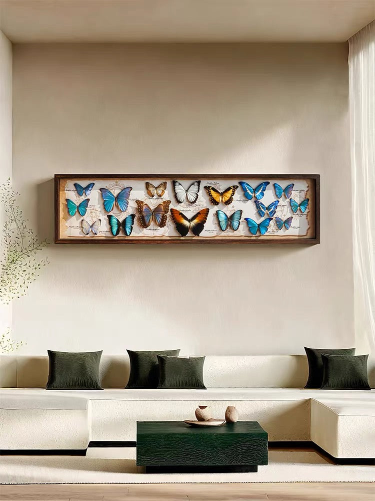 Framed Butterfly Specimen Collection | Panoramic Wooden Display, Colorful Wings