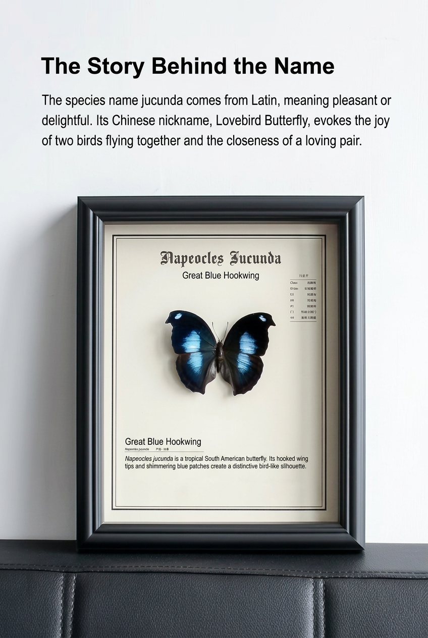 Framed Napeocles jucunda Butterfly Specimen | Iridescent Blue Wings, 23 × 28 cm
