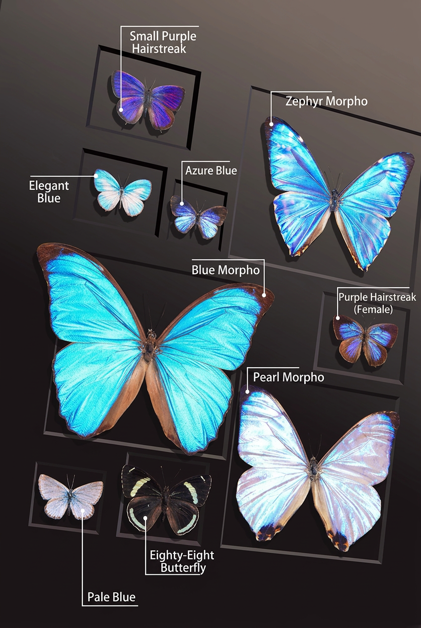 Framed Butterfly Specimen Collection | Iridescent Blue & Purple Wings, 33 × 44.5 cm